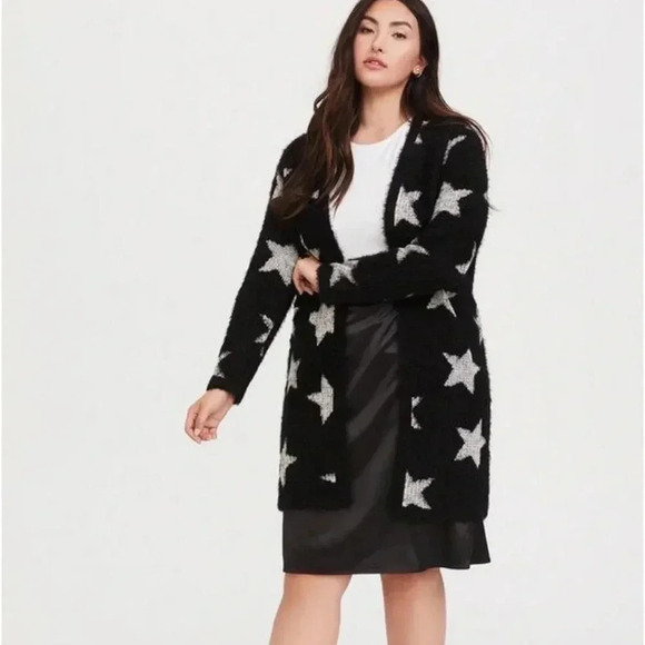 torrid Sweaters - Torrid Black Star Sweater Coat Plus 00